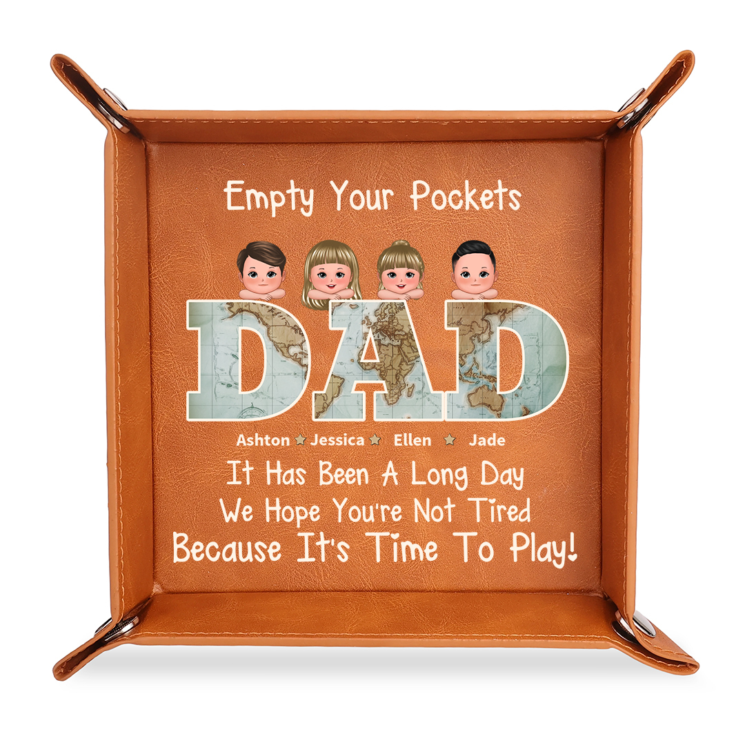 Personalized PU Leather Valet Tray Custom with 1–6 Names and Kids for Dad Father’s Day Gift